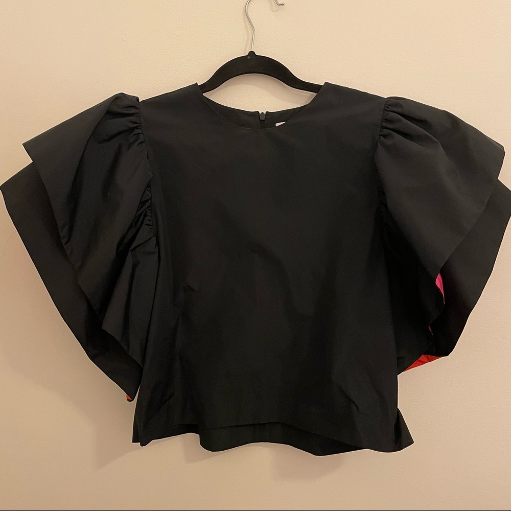 Zara puffer sleeve top with orange and pink hidden colors